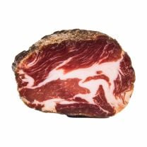 Südtiroler Coppa – traditioneller Schopfspeck der Metzgerei Trockner, fein marmoriert, luftgetrocknet und über Buchenholz mild geräuchert.