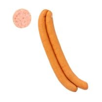 Meraner Hauswurst aus Südtirol von der Metzgerei Trockner – ein Paar geräucherte, fertig gegarte Brühwürste im essbaren Naturdarm.