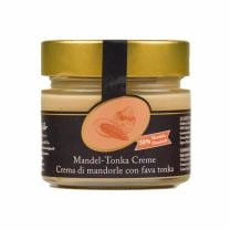 Mandel-Tonka Creme ein köstliches Nussmus aus weißem Mandelmus und aromatischer Tonkabohne.