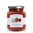 Alpe Pragas Fruchtaufstrich aus Himbeeren, Erdbeeren und Holunderblütenextrakt: feine Fruchtsüße, erfrischend, aromatisch.