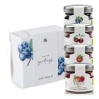 Stilvoller Geschenkkarton  gefüllt mit 4x30g BIO-Fruchtaufstrich von Alpe Pragas – ideal zum Verschenken.