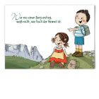 Postkarte zeigt Kinder auf dem Berg. Mit dem Kauf dieser Karte spenden wir € 2,- an die Spendenorganisation "Südtirol hilft".