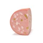 Achtelstück der Mortadella Oro mit Pistazien – original italienische Delikatesse von LEVONI, ideal portioniert und typisch rosa marmoriert.