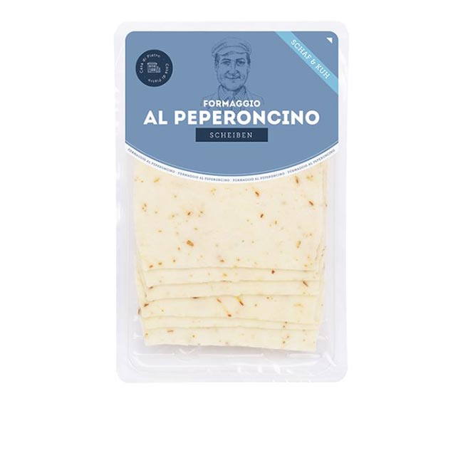 "Formaggio al Peperoncino" Chilikäse aus Kuh-Schafmilch in Scheiben 110g